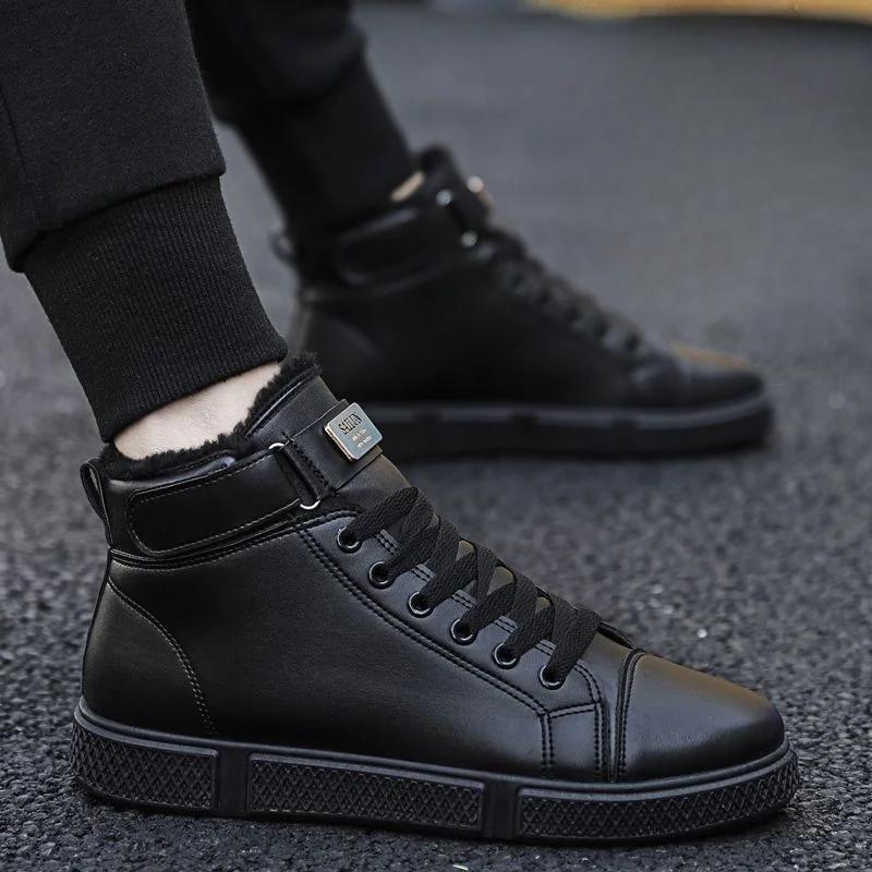 Black Men's Boots Lace Up Male Shoes Non Slip Vintage Y2k Offer Cheap Size 44 High Quality In Promotion Offers Sale Comfortable