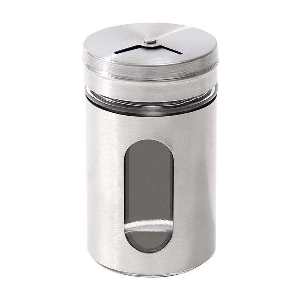 Portable Stainless Steel Seasoning Jars Visiable Rotating Condiment Jar Glass Multifunction Spreading Bottle Kitchen Organizer