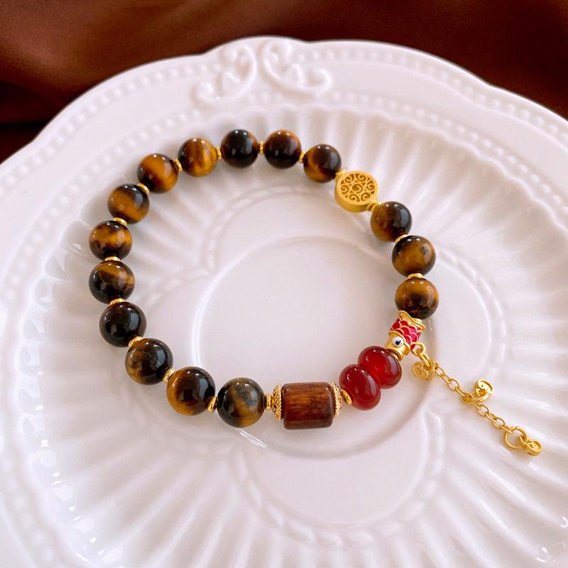 

Chinese Gourd Tiger Eye Stone Geometric Bracelet - Retro High-End Women s Jewelry