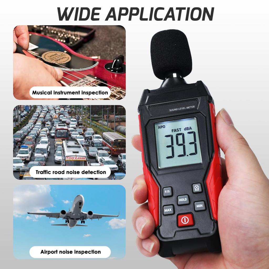 Decibel Sound Level Meter Digital Audio Noise Measurement Device with LCD Backlight Sound Detector for School Meter, 30-130dB Max/Min Display,