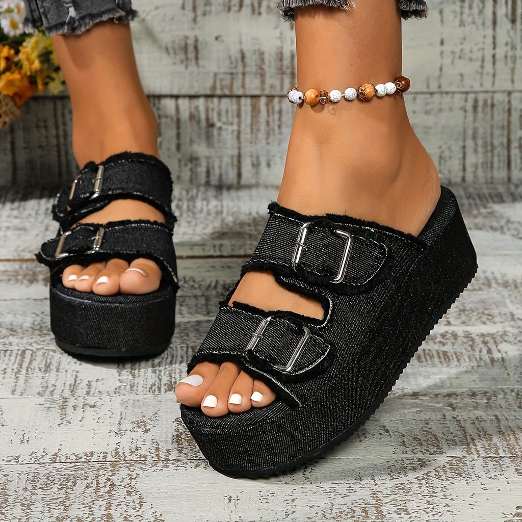 Crocodile Leather Buckle Flip-flops for Women Suitable for Summer Thick-soled with Removable Insoles