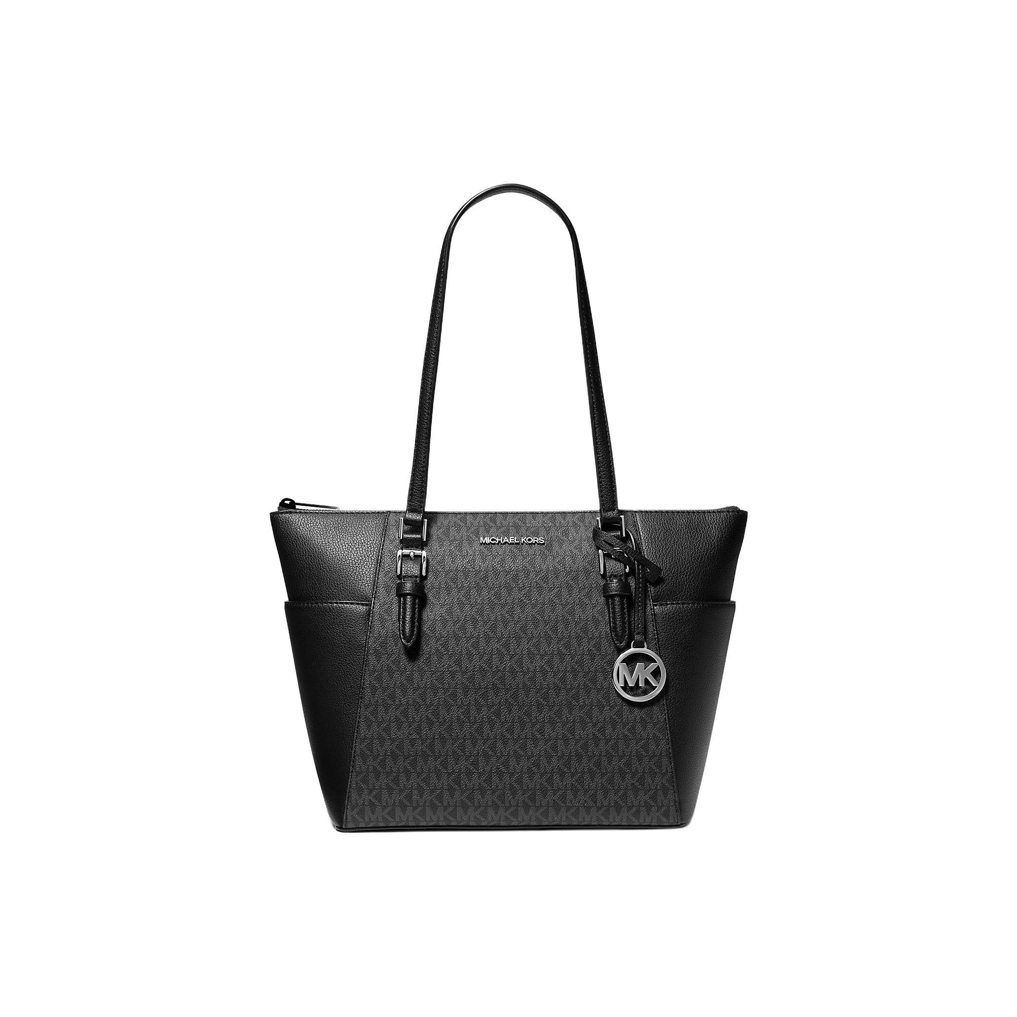 

Michael Kors Mk Charlotte Monogram Logo Large Capacity Canvas Tote Bag Women Tote Black 35T0SCFT3B-BLACK Basic Set (Bag+Dust Bag)