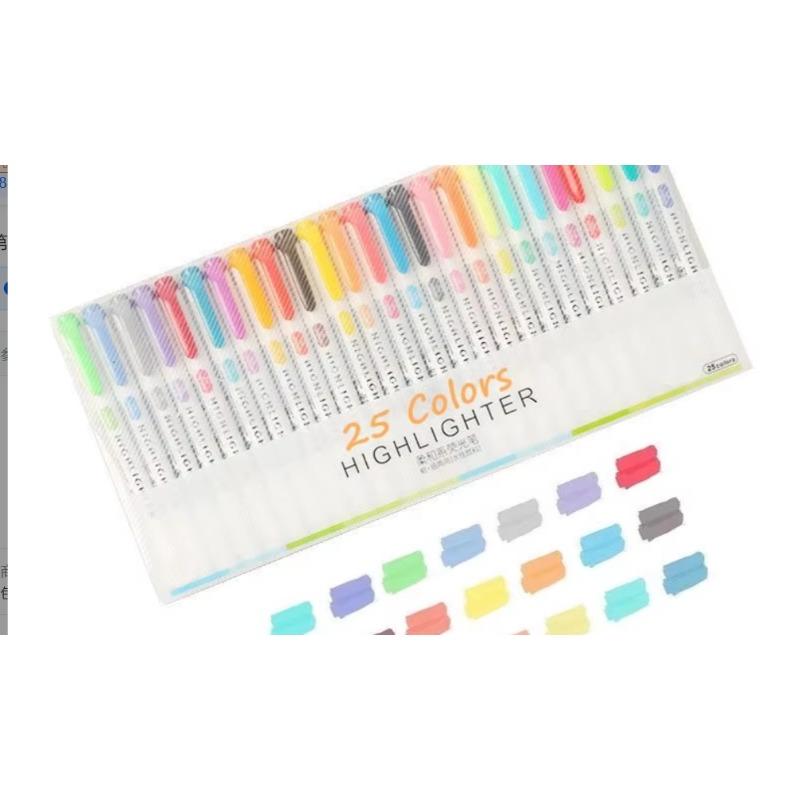 25 Colors Cute Double Head Highlighter Pen Art Marker Japanese Sofe Color Fluorescent Pen School Office Stationery