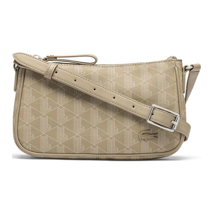 Lacoste Interwoven Print Zipper Closure Shoulder Bag Women Shoulder Bag Brown NF4080DG-L01 Brown,Medium