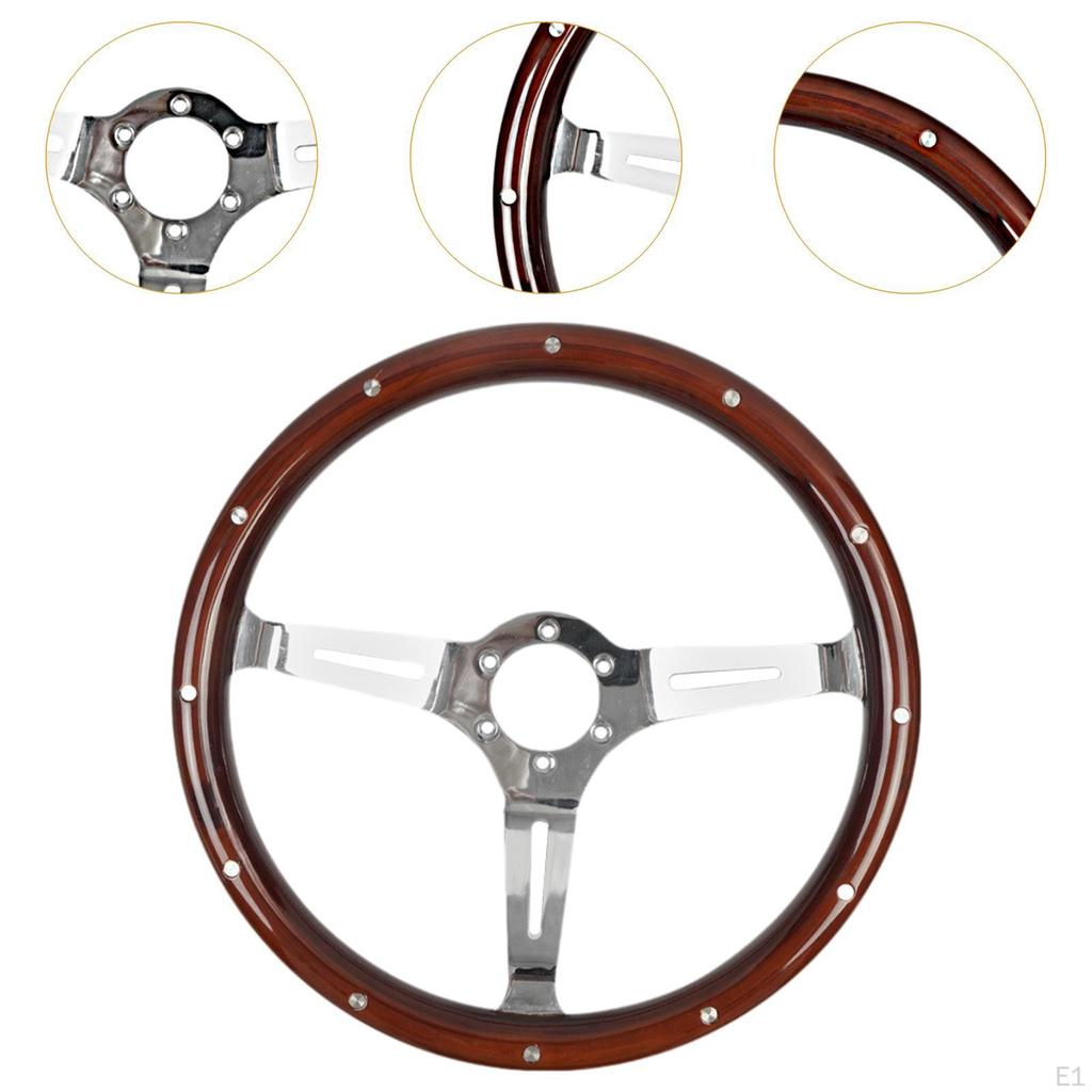 Classic Wood Grain Steering Wheel with Riveted Grip,Accessories,Sturdy,Nostalgia Replacement