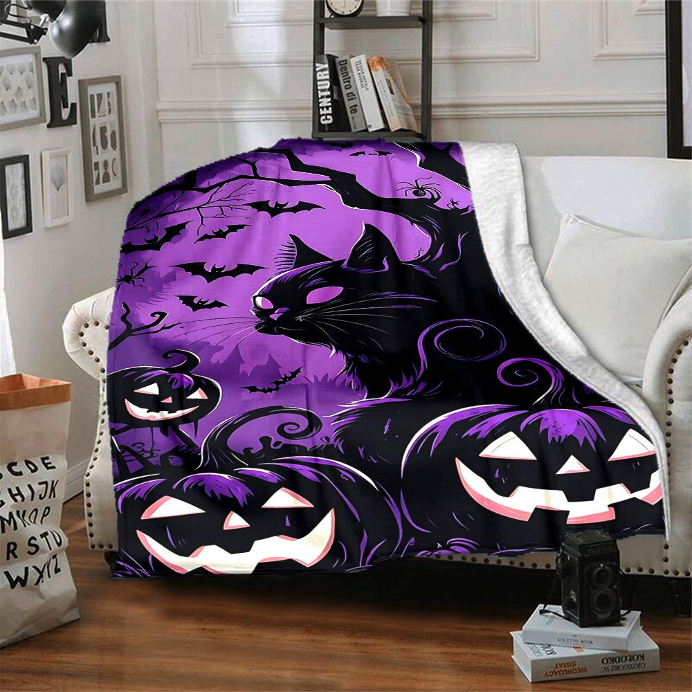 1pc Halloween Cat Blanket - Lightweight Flannel Fleece with Digital Printing, Soft Warm for Sofa, Travel, Camping, Office yy251018312