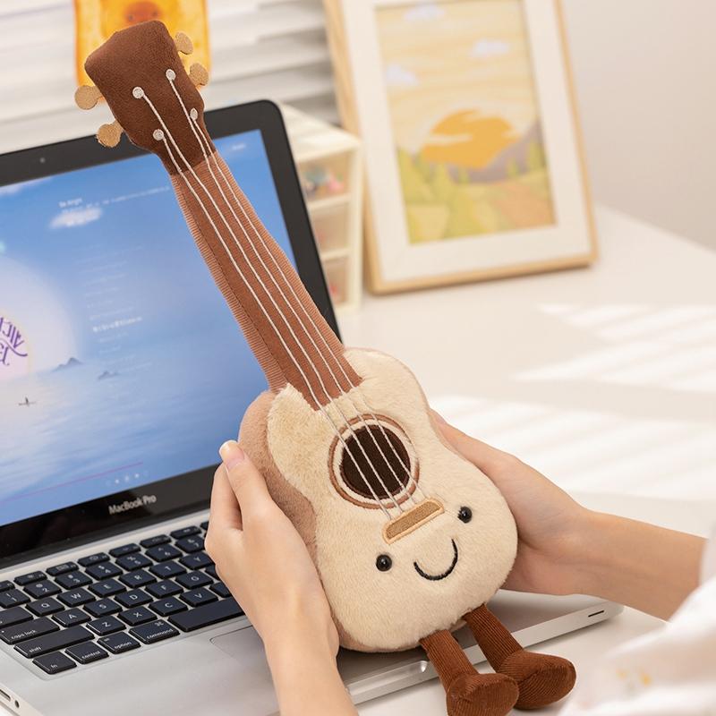 Cute Amuseables Ukulele Plush Toy Kawaii Stuffed Ukulele Doll With Smiling Face Lovely Plushies Soft Musical Instrument