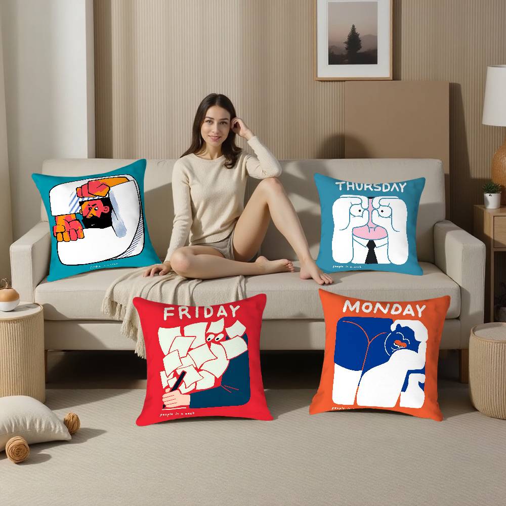 People Living in a Frame Pillow Case Sofa Living Room Bedroom Double-sided Printing Square Cushion Nap Time Pillow Case
