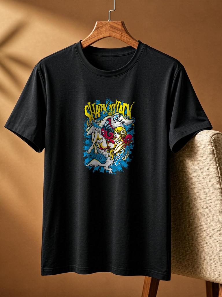 Shark Attack Graphic T Shirt Casual Street Daily Wear Soft Comfortable Tops