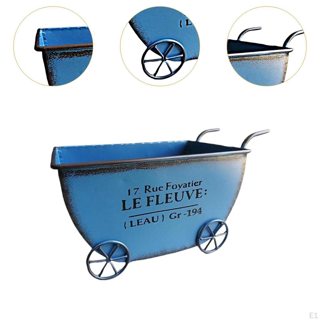 Compact Flower Cart Plant Stand, Metal Wheelbarrow for Displaying Pots