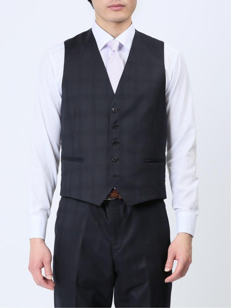 Takakyu Slim Fit Suit with Shadow Check Navy Made of Glossy Wool Size 110011803129433750037 Men's 2-Button 3-Piece Blue, Blend,