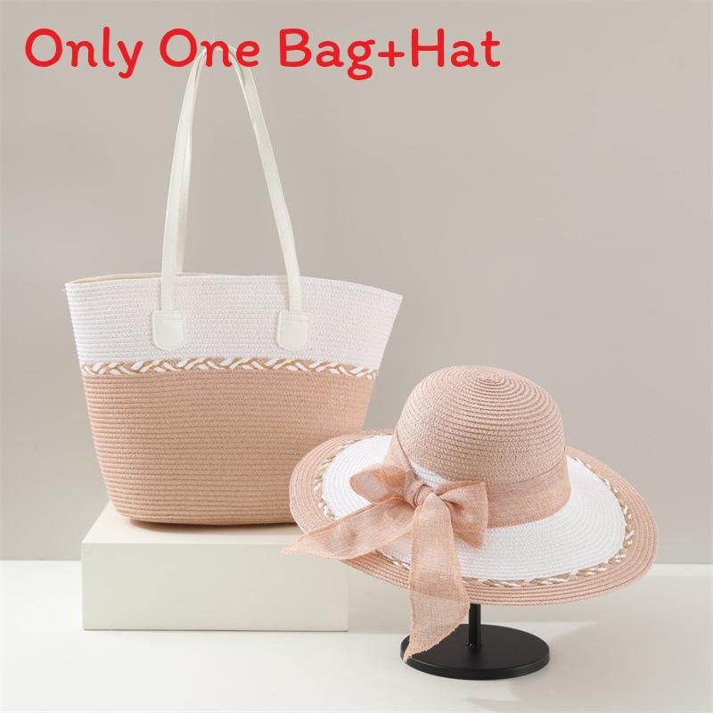 Summer Straw Hat And Bag Set With Large Brim For Beach Travel And Sun Protection