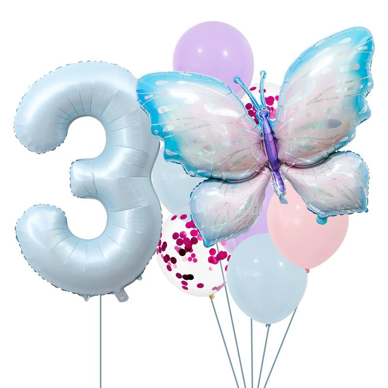 Digital Balloon Butterfly Set Aluminum Film Balloon Baby Blue Children'S Birthday Party Decoration Props