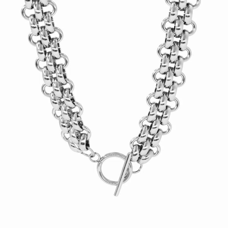 Vintage Cuban Link Chain Bracelet Set With Geometric Pendant Gold Steel Tone Titanium Jewelry Women