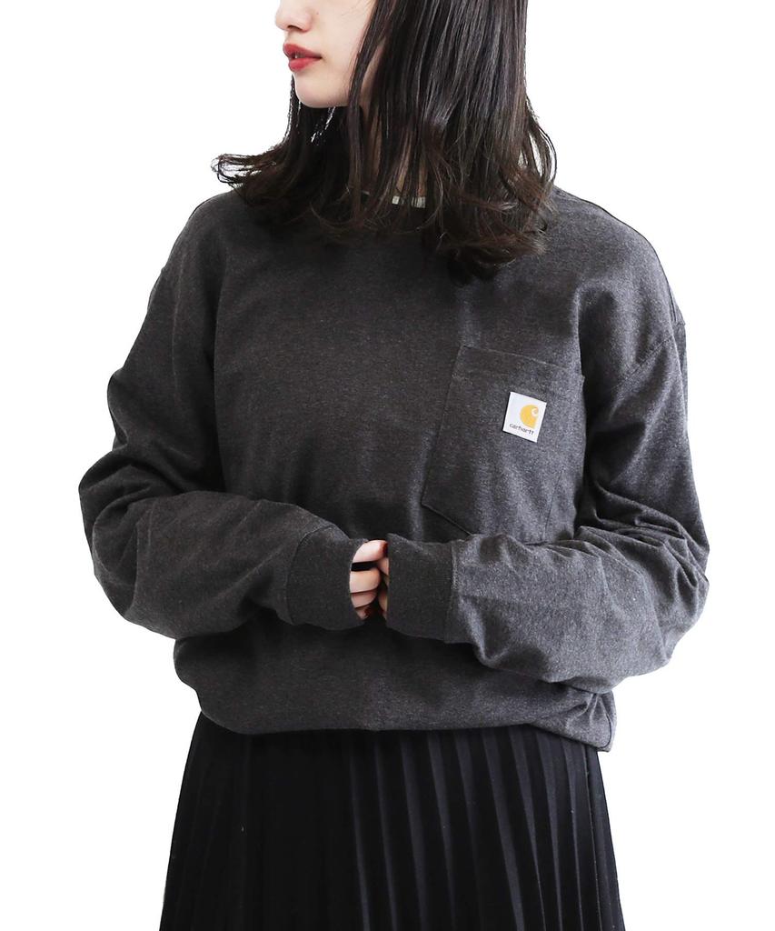 Crew Neck Long with Chest Pocket Long Sleeve M Carbon Heather [Carhartt] T-shirt Men's T-Shirt