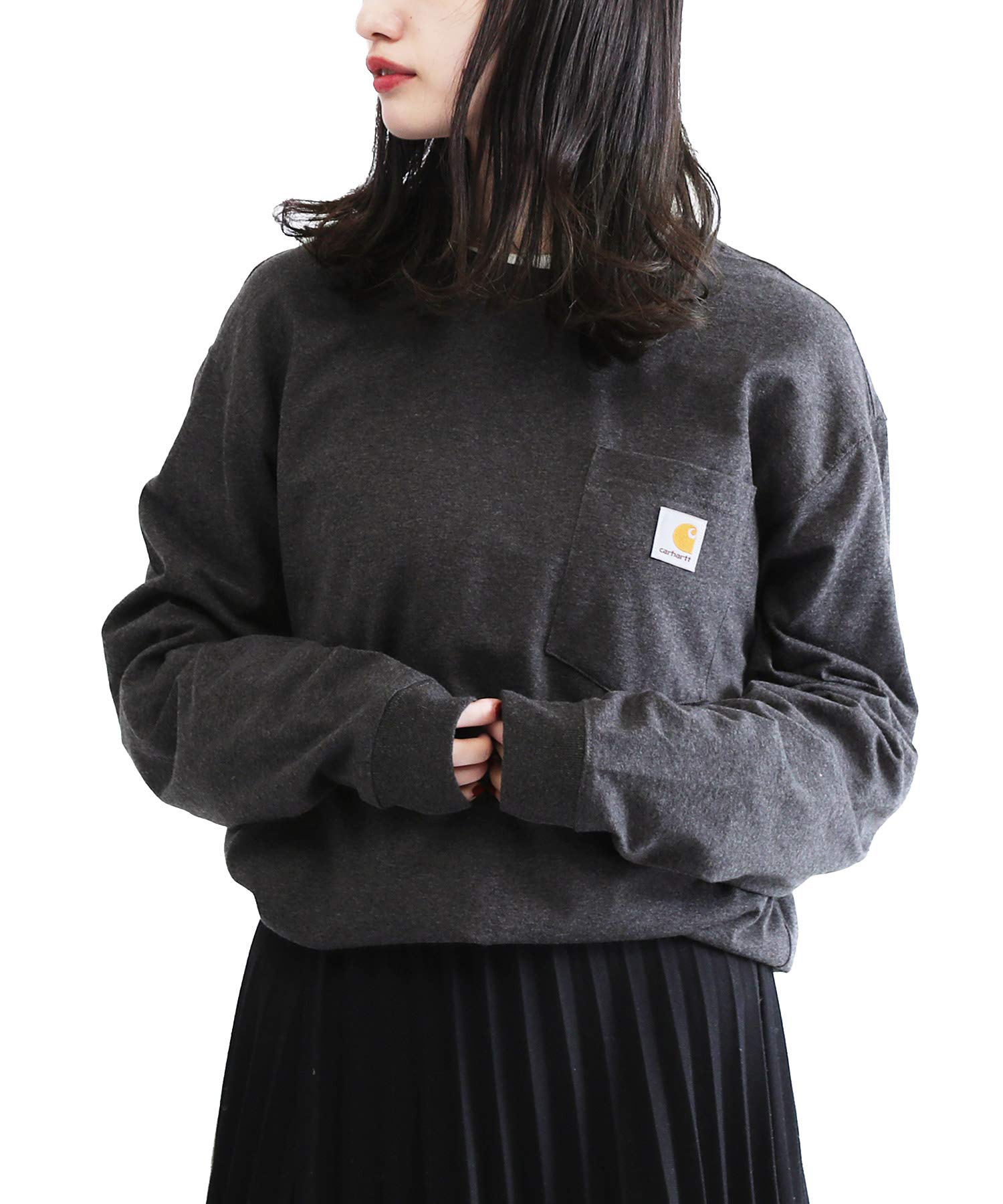 

Футболка мужская с круглым вырезом и нагрудным карманом, длинный рукав, размер M, цвет Carbon Heather [Carhartt]