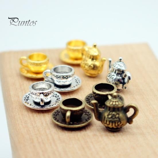 5 Stück/Set 1:12 Puppenhaus-Teekannen-Set, Miniatur-Teekanne, Teetasse, Untersetzer, Modell-Set, Esstisch, Modell, Dekor, Spielzeug, Puppenhaus-Zubehör