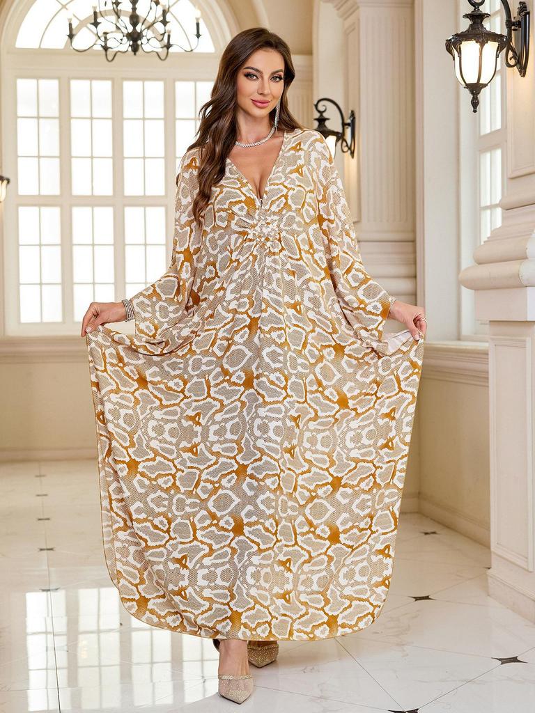 2025 European & American Cotton Print Beach Dress: Women's Loose Long Robe Cover-up with Sun Protection