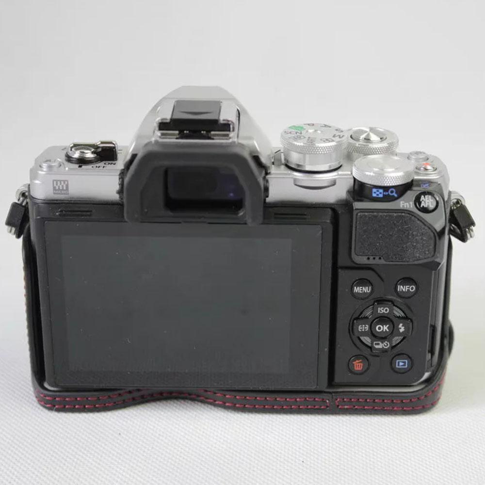 For Olympus OM-D E-M10 Mark III Camera Case PU Leather Half Cover with Battery Opening Bottom