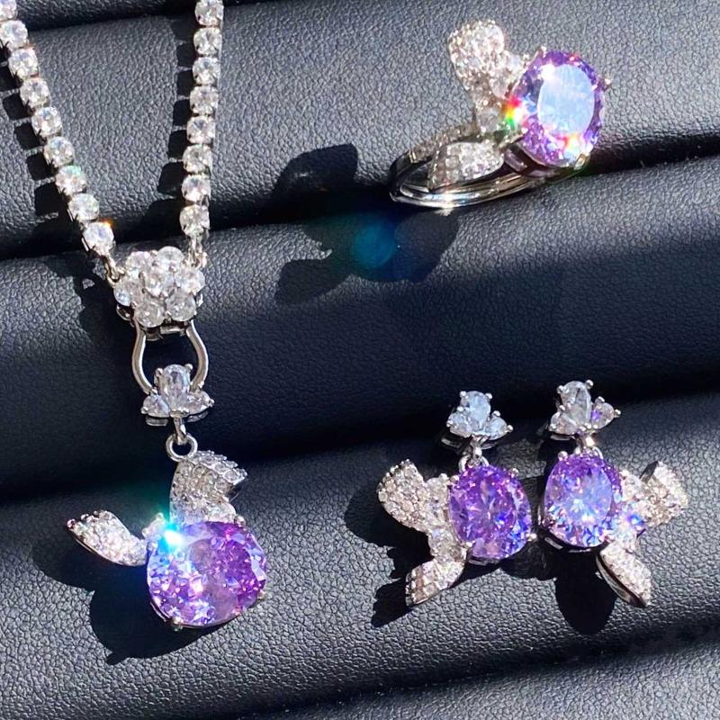 

SACE GEMS классический медный сплав циркон кольцо серьги кулон ожерелье ювелирные наборы подарки для свадебной вечеринки Open фиолетовый