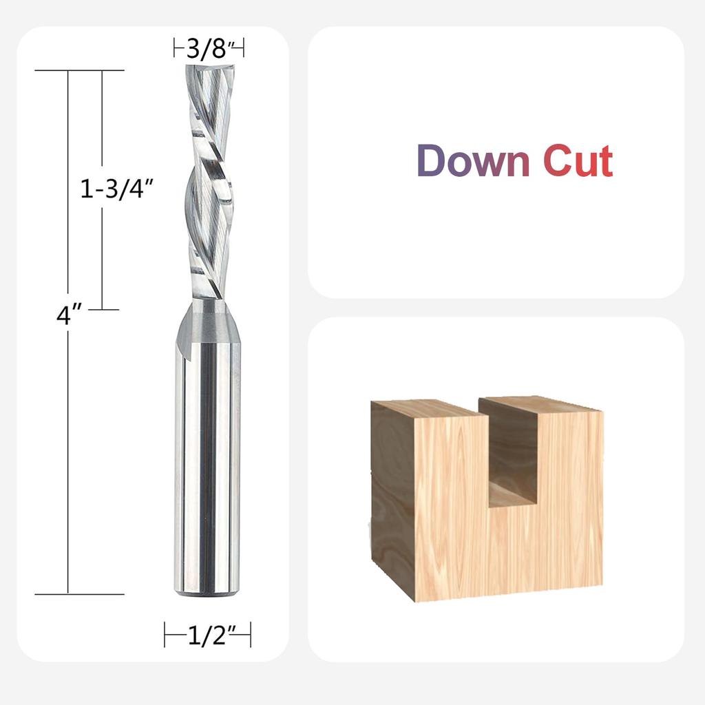 SpeTool Spiral Downcut Router Bits with 3/8 Inch Cutting Diameter, 4 Inch Extra Long HRC55 Solid Carbide CNC End Mill for Wood Small Cut, Carving