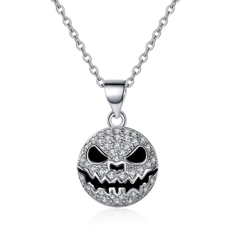 Hip-hop Diamond-set Thriller Expression Halloween Necklace Design Round Ring Jewelry Set