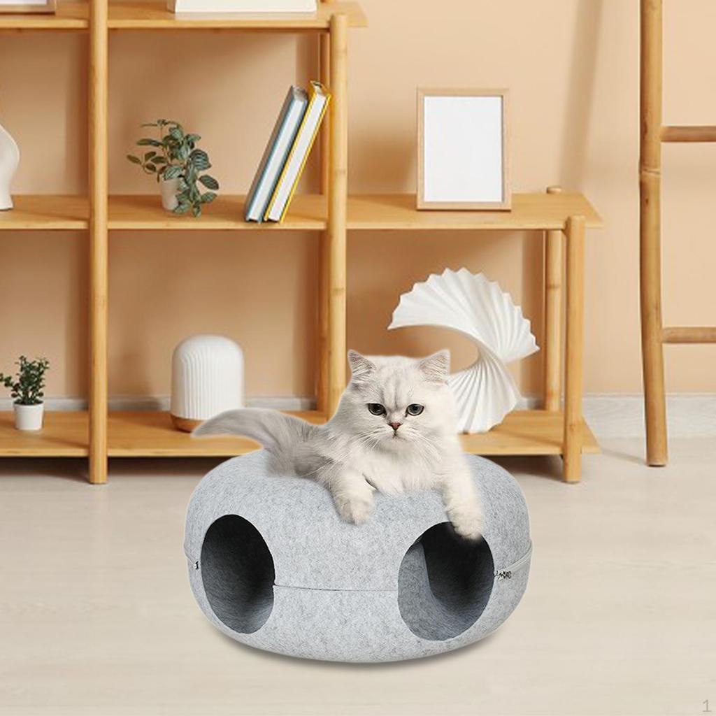 2 in 1 Cat Tunnel Bed Donut Cave Hideaway Pet Circle Hideout for Indoor Cats