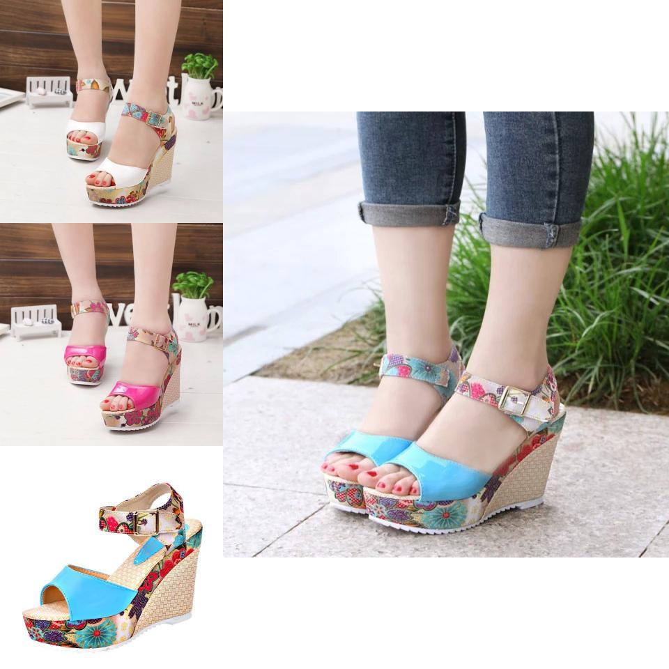 Flower Womens Shoes Sandals Summer Wedge Heels High Platform Open Shoes Toe