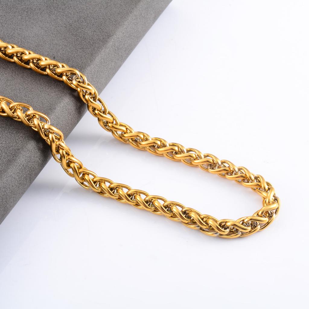 Stainless Steel Link Wheat Chain Long Necklace for Men Women Jewelry Accessories Gold Color Plated Choker on the Neck Collar DIY