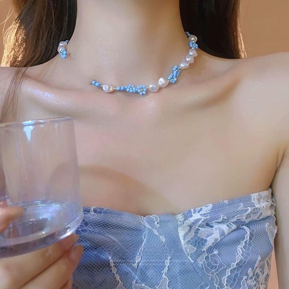 Korean Style Rice Bead Necklace Bead Flower Pearls Clavicle Chain Cute Daisy Bracelet Women