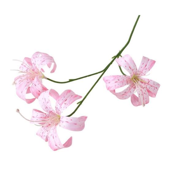 Artificial Lily Flowers 3 Heads Blooms Long Stem Lily Flower Branch Real Touch Fake Flower Bouquet for Home Hotel Wedding Party Table Centerpiece