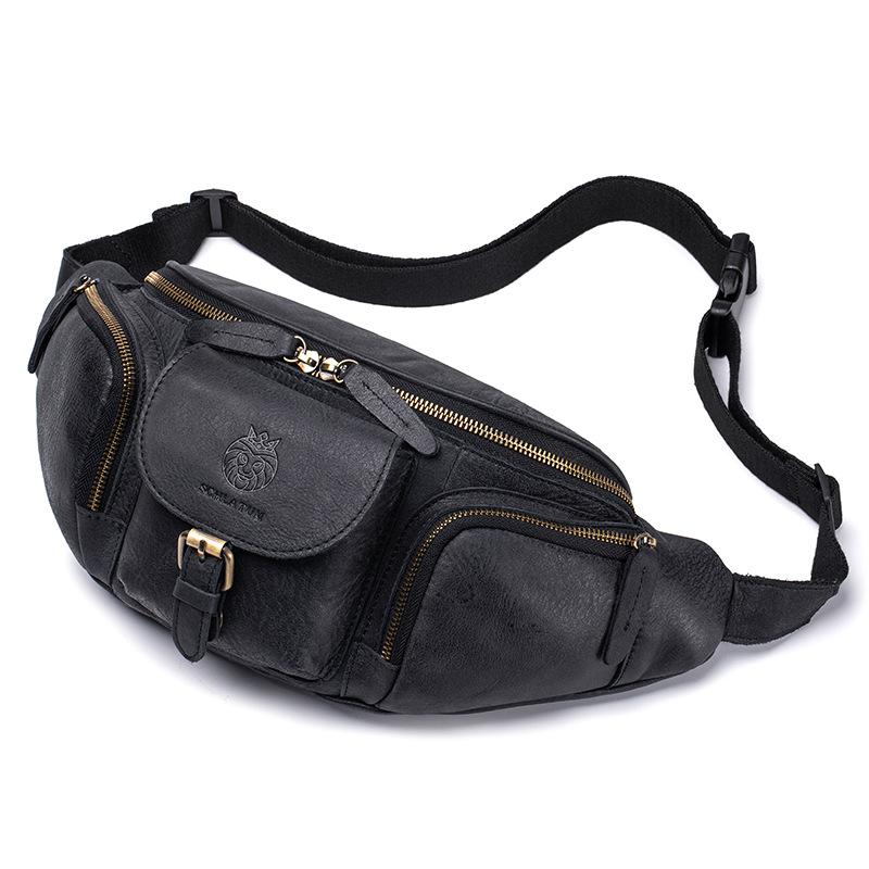 A Multi-functional Men's Waist Bag with A High-end Feel, Large-capacity Genuine Leather Motorcycle Chest Bag