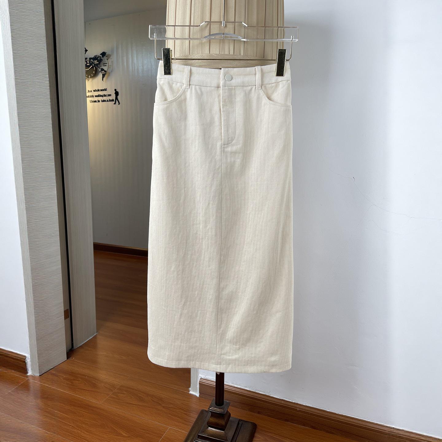 Women s Slimming High-Waisted Corduroy Midi Skirt – Elegant & Casual Medium грязно-белый