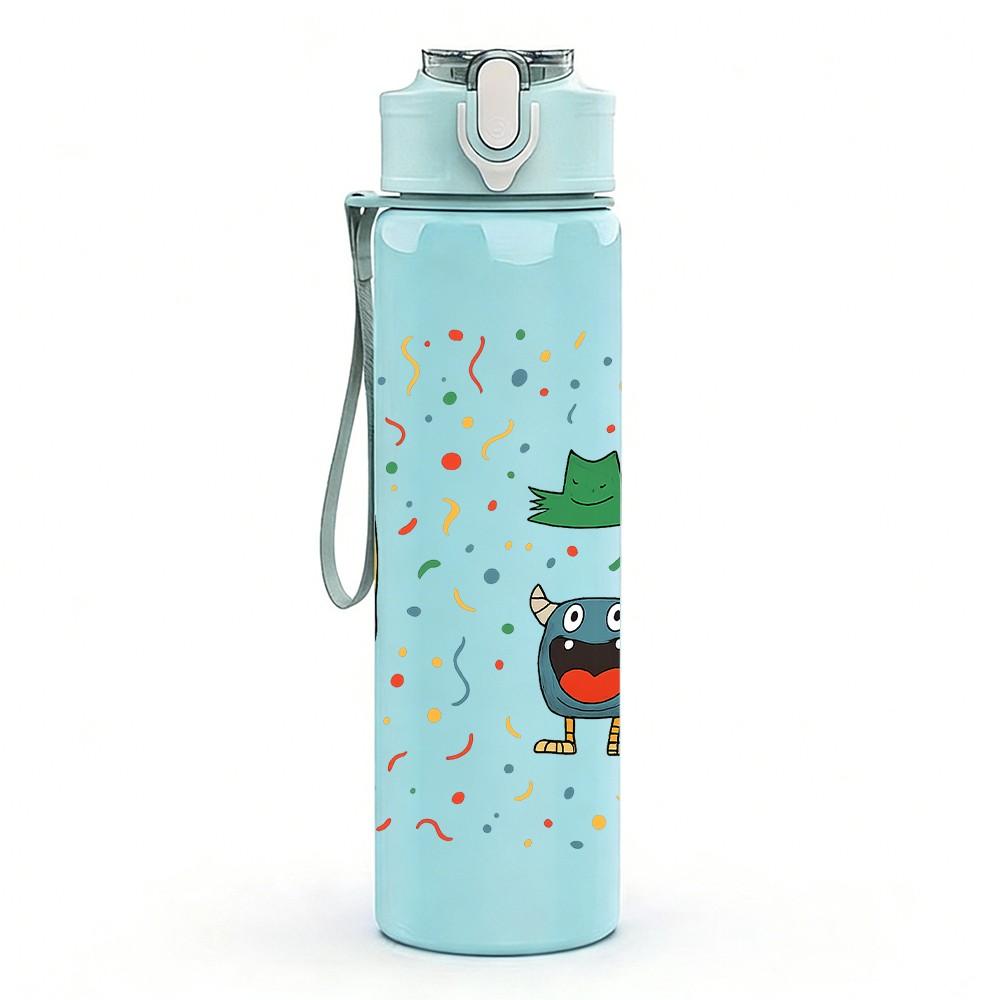 1PC Confetti Party Character Print 750ml Color Plastic Sports Water Bottle Leakproof Flip Straw Lid Suitable for Sports Office Home Use