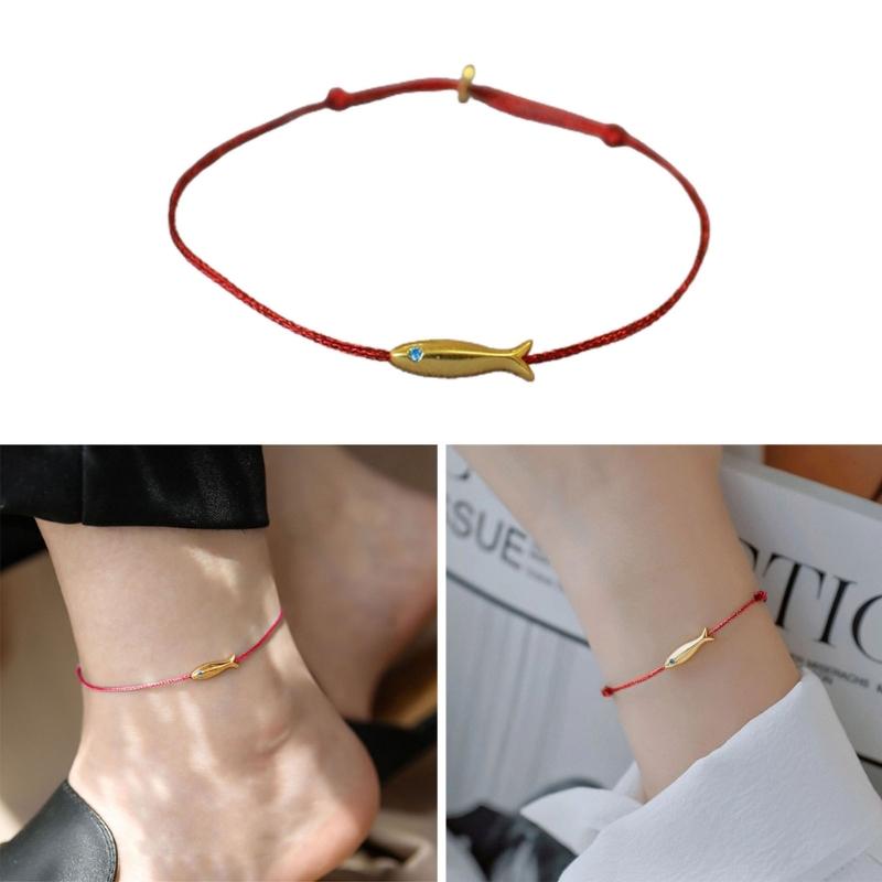 Pulseira de peixe de fio vermelho para mulheres peixe fofo fio azul pulseira ajustável joias artesanais joias étnicas minimalistas