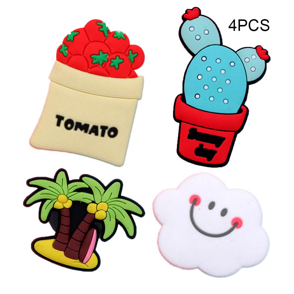 4PCS PVC Soft Plastic Color Printing Three-Dimensional Plant Food Cartoon Home Decor Fridge Magnet Refrigerator Decoration Gift