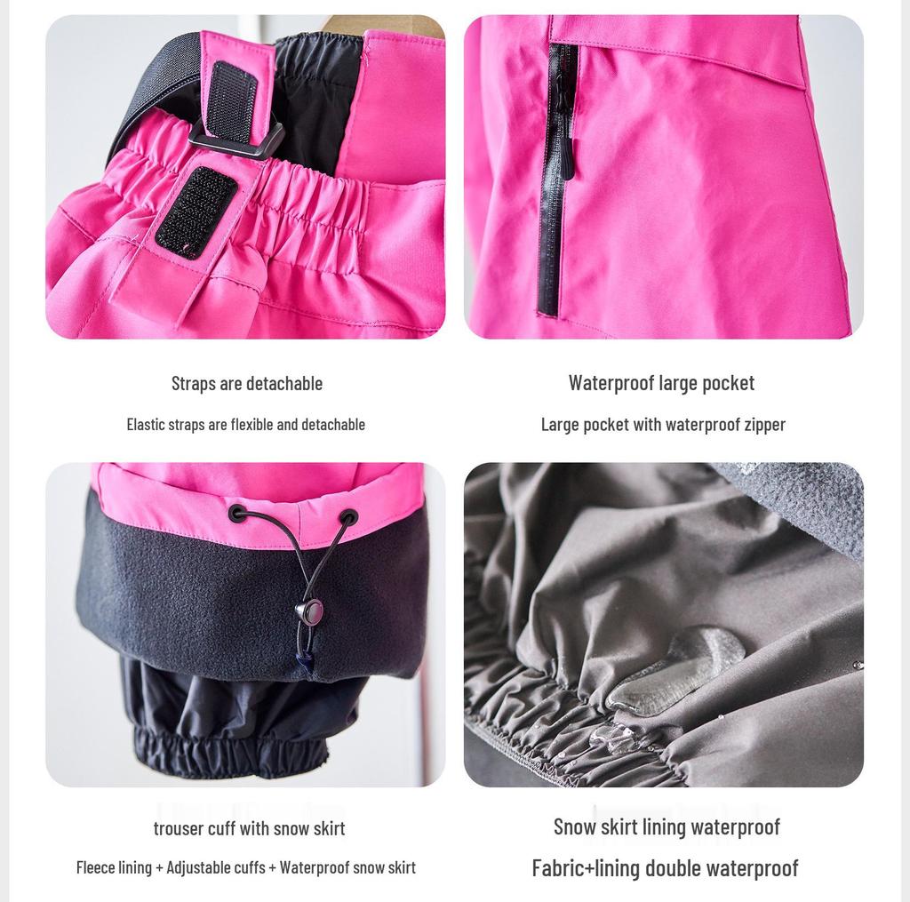 IMGO Kids' Rose Red Motorcycle Snowsuit: Girls' Windproof Waterproof Ski Jacket & Pants Set