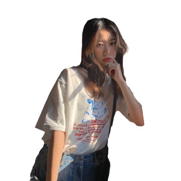 Spring and summer Korean version loose retro Hong Kong style chic strange taste top body shirt ins trendy super fire short-sleeved t-shirt women