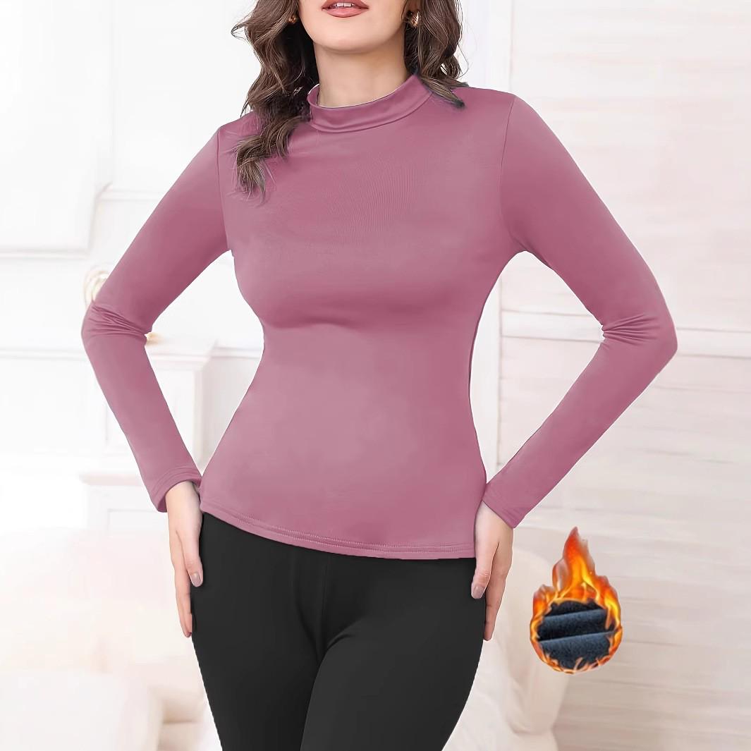 

Женский базовый слой с флисовой подкладкой и круглым вырезом, облегающего кроя - Однотонный, с длинным рукавом, уютное осенне-зимнее нижнее белье L