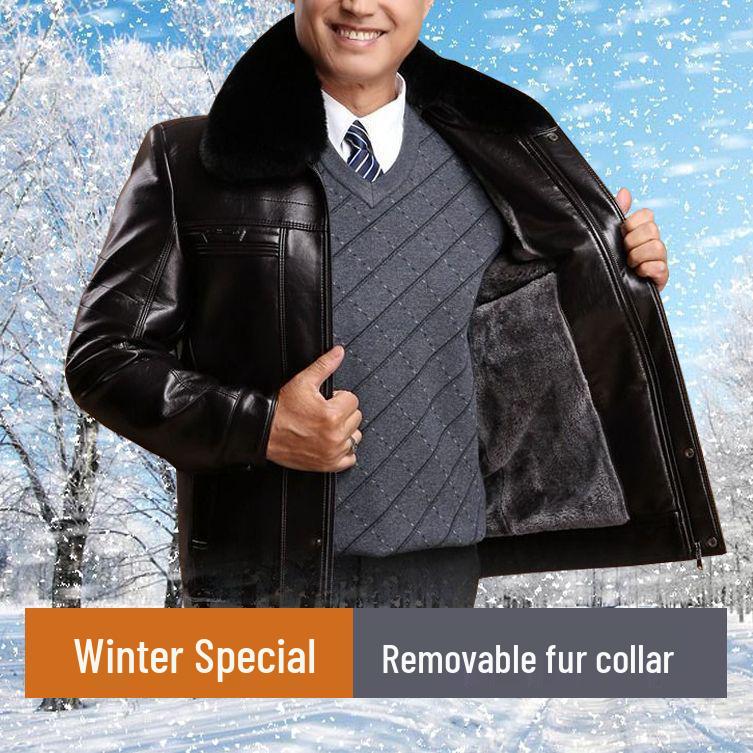 Men's Warm Leather Jacket for Middle-aged & Elderly 