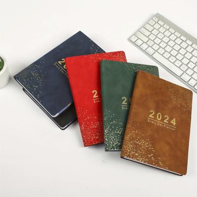 2024 Tagesplaner Terminkalender, weiches Leder Jahreskalenderbuch Planerbuch