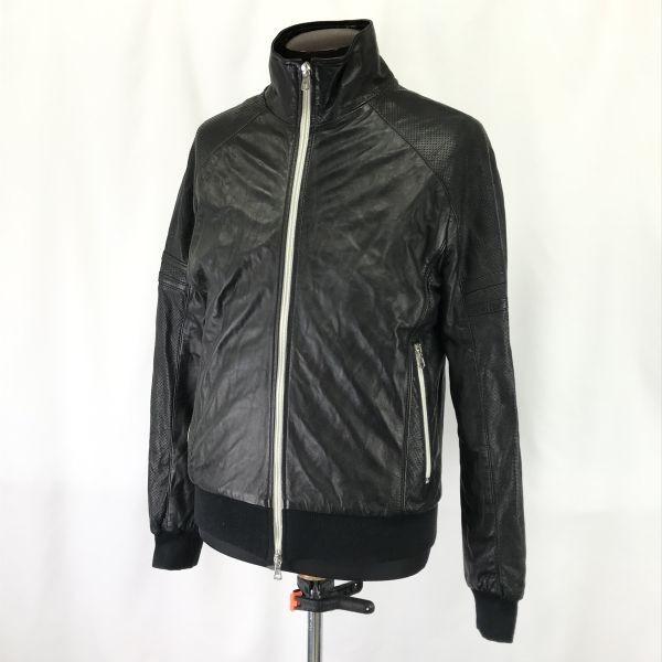 Italian L(!)W BRAND Leather Jacket Men M Black Rider Zip Jumper cBH552(USED)