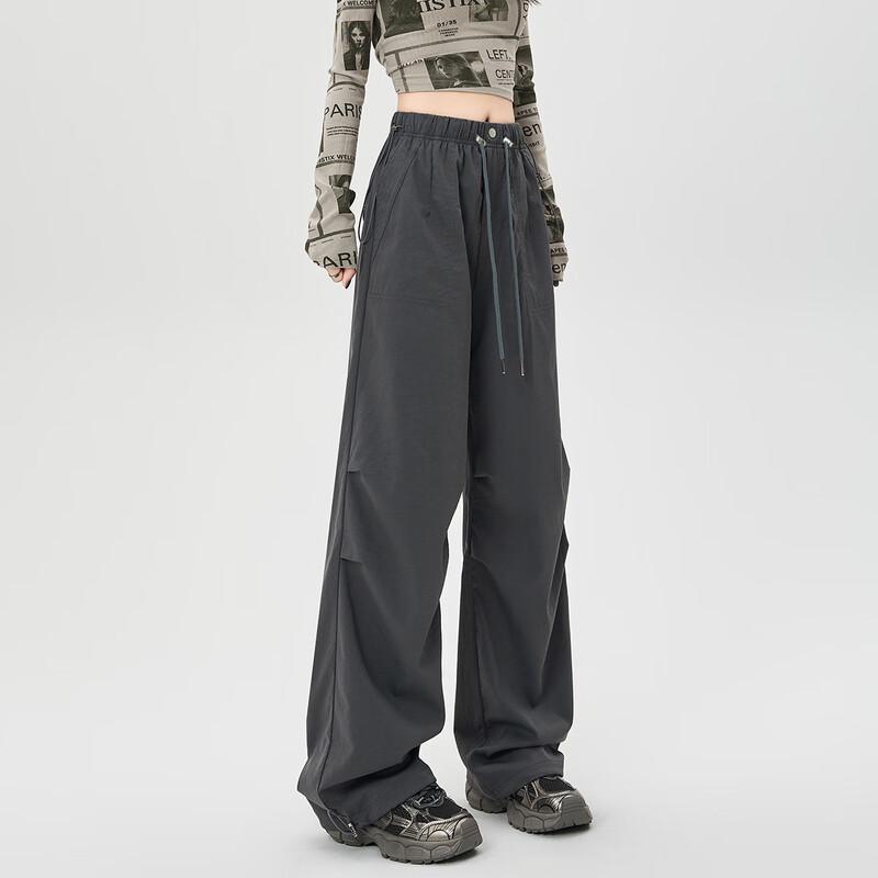 Women's High-Waist Drawstring Cargo Wide-Leg Pants