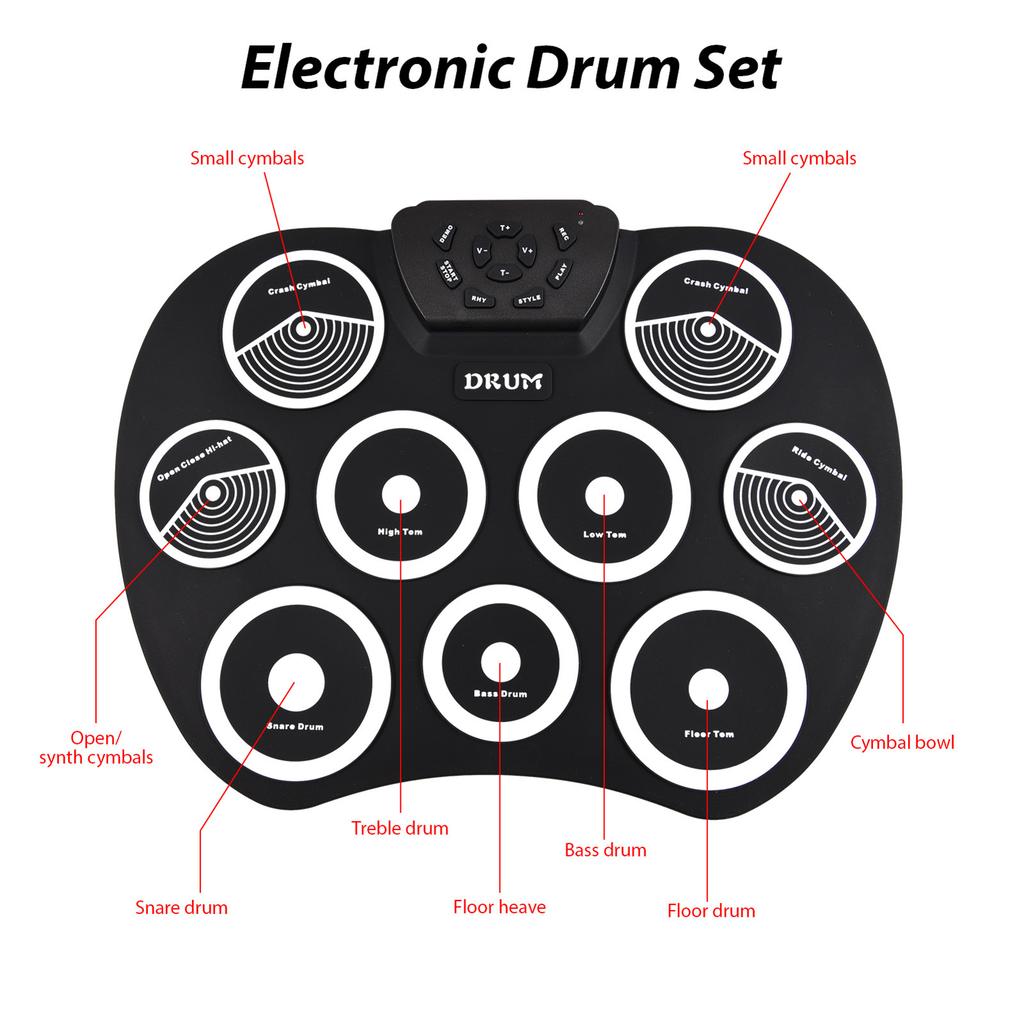 Electronic Drum Set Hand Roll Drum Set 9 Pads MIDI Interface Supports DTX Games Without Speaker Holiday Birthday