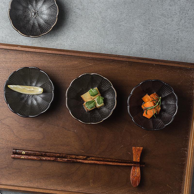 Japanese Ceramic Flavor Plate, Black Frosted Seasoning Dish, Retro Dipping Saucer, Table Vinegar Dish, Household Garlic Plate, Snack Plate
