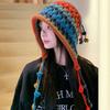 Women'S Baotou Hat Autumn And Winter Colorful Tassel Ball Tie Earmuffs Hollow Knitted Wool Hat
