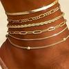 14K Golden Plated Anklet Set, Waterproof Layered Cuban Chain Herringbone Cute Ankle Bracelet,Summer Beach Jewelry Gift for Women