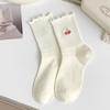 Female Spring and Autumn Solid Color Lace Strawberry Embroidery Boneless Tube Cotton Socks