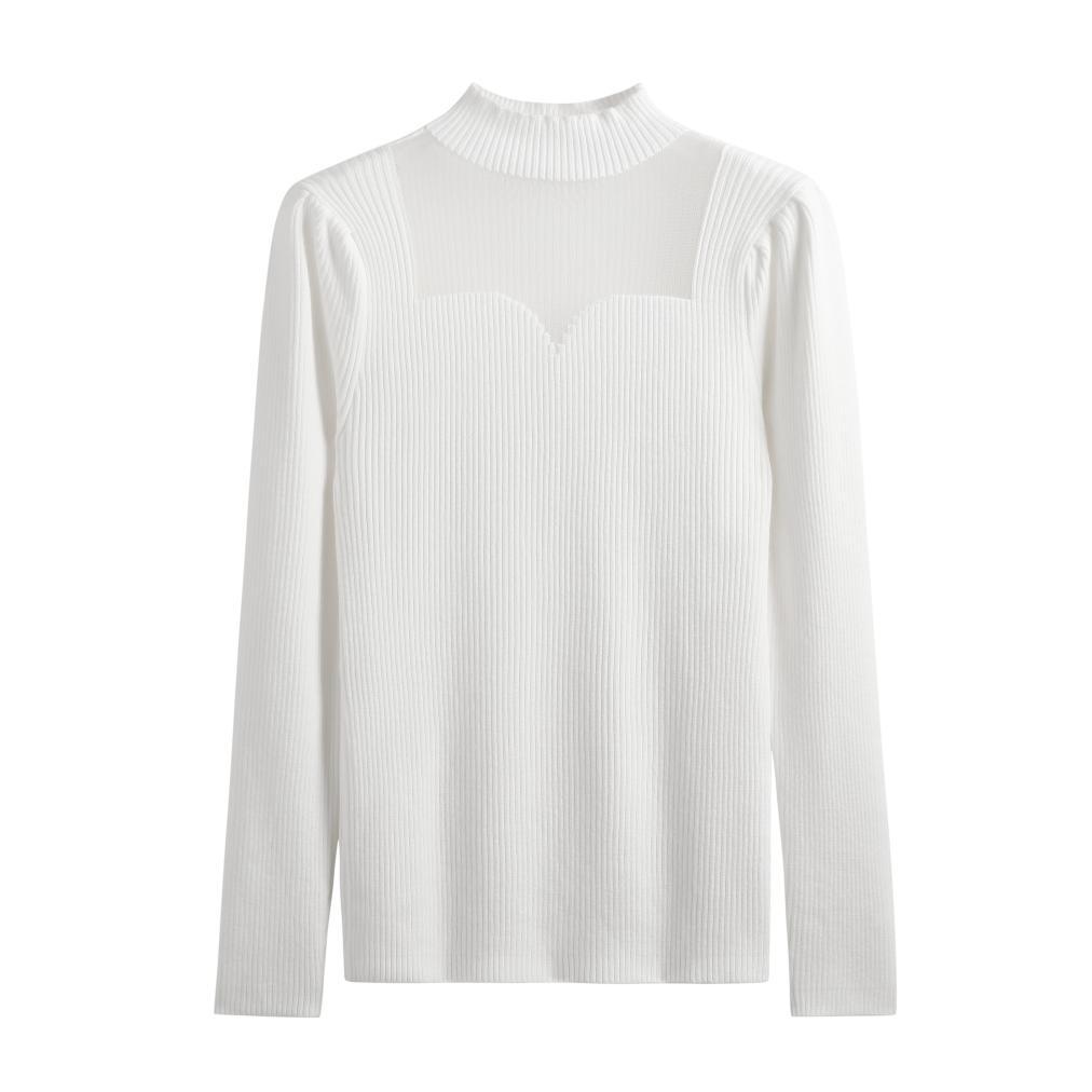 

Женский сексуальный пуловер с высоким воротником, базовая блузка, модная вязаная блузка с сетчатыми вставками L белый