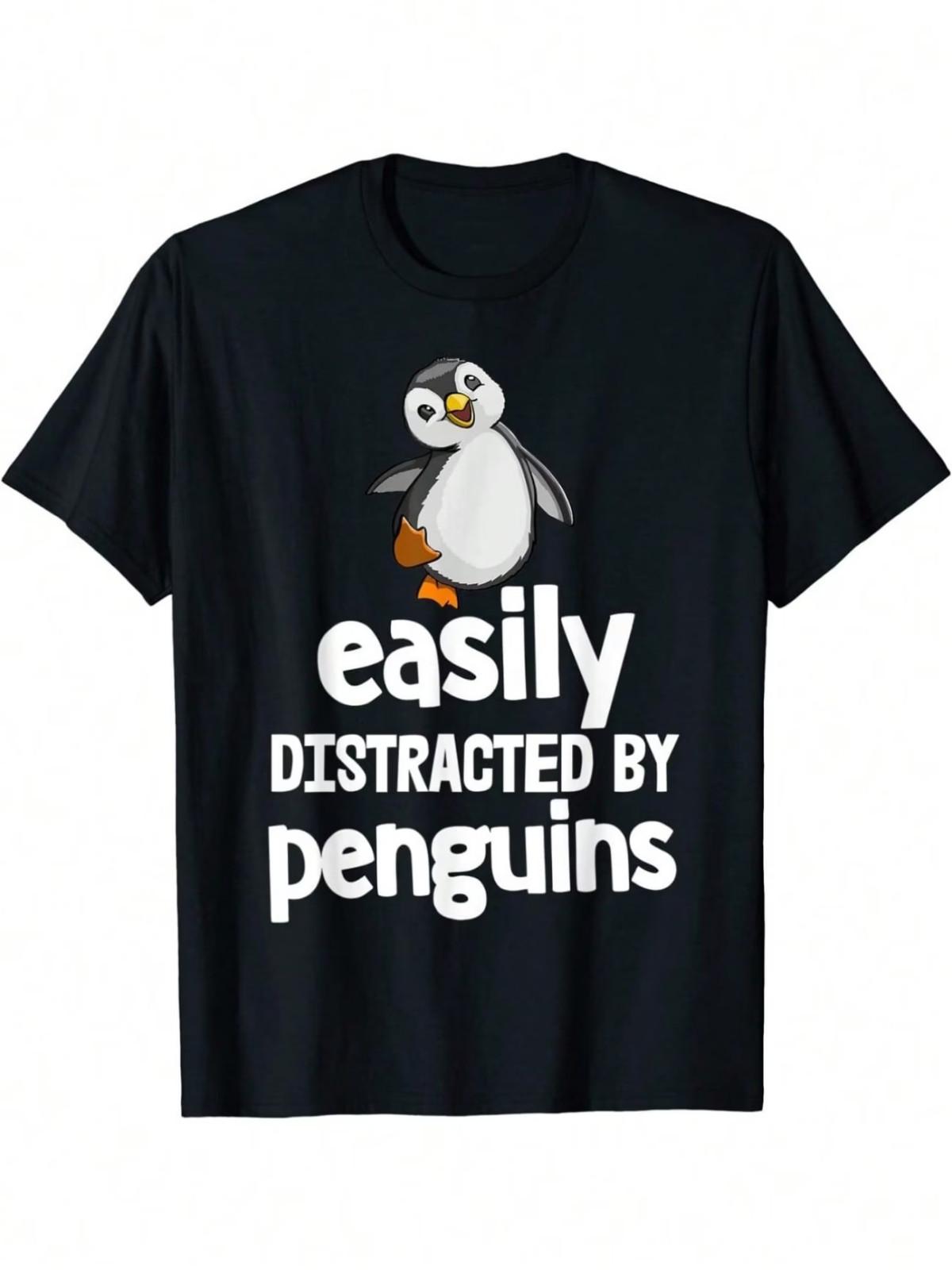 KeoStore Easily Distracted By Penguin T-Shirt Women Penguin Tee Birds S разноцветный